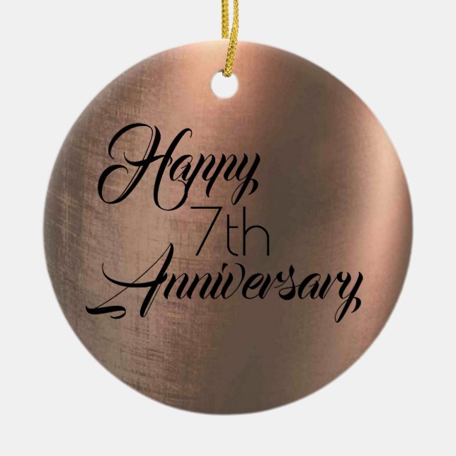 Traditional Copper 7th Anniversary Photo Back Ceramic Tree Decoration (Front)