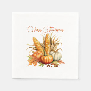 Traditional Corn and Pumpkin Happy Thanksgiving Napkin