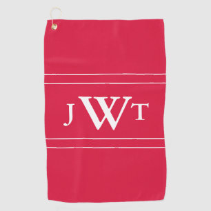 Traditional Crimson Red and White Monogram Golf Towel