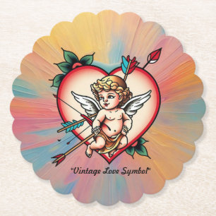 Traditional Cupid Love Tattoo Paper Coaster