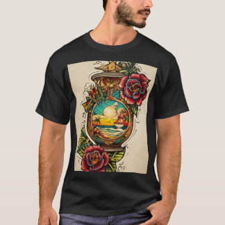 "Traditional Cupid Tattoo Design with Heart, Bow, T-Shirt