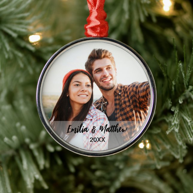 Traditional Custom Photo Couple's Christmas Metal Tree Decoration (Tree)