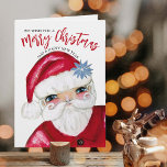 Traditional Cute Santa We Wish You Merry Christmas Card<br><div class="desc">This cute We Wish You a Merry Christmas greeting card features my hand painted classic Santa in red and white accented with a blue poinsettia.  My festive traditional Santa and poinsettias pattern is on the back. The text is fully editable on the product page.</div>