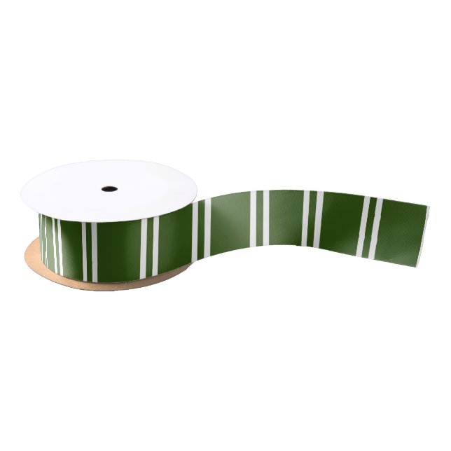 Traditional Dark Green and White Striped Patter Satin Ribbon (Spool)