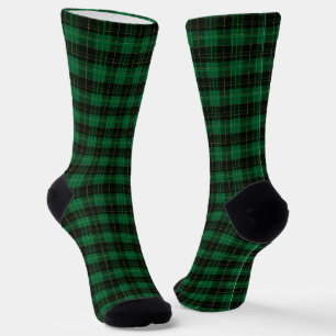 Traditional dark green gold tartan plaid pattern socks