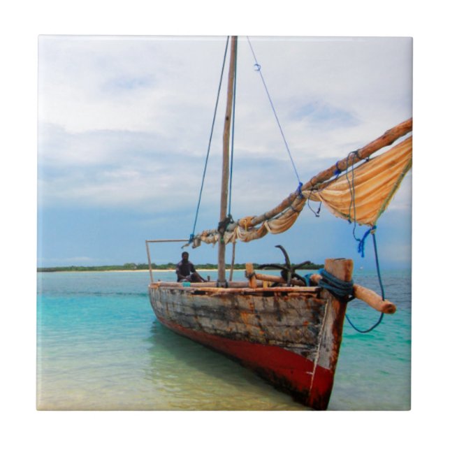 Traditional Dhow, Zanzibar, Tanzania Tile (Front)
