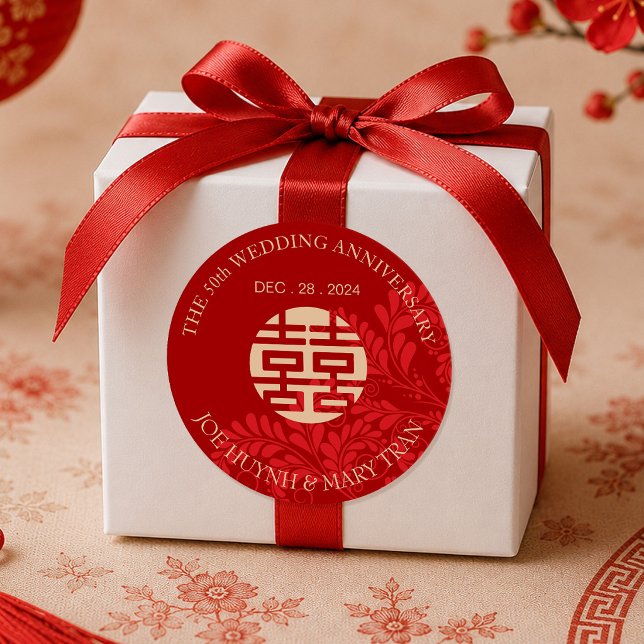 Traditional Double Happiness Wedding Anniversary Classic Round Sticker (Creator Uploaded)