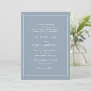 Traditional Dusty Blue Timeless Wedding Invitation
