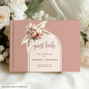 Traditional Dusty Pink Pampas Roses Arch Wedding Guest Book