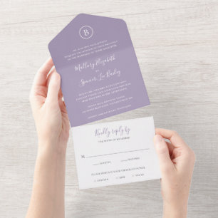 Traditional Dusty Purple Elegant Wedding All In One Invitation
