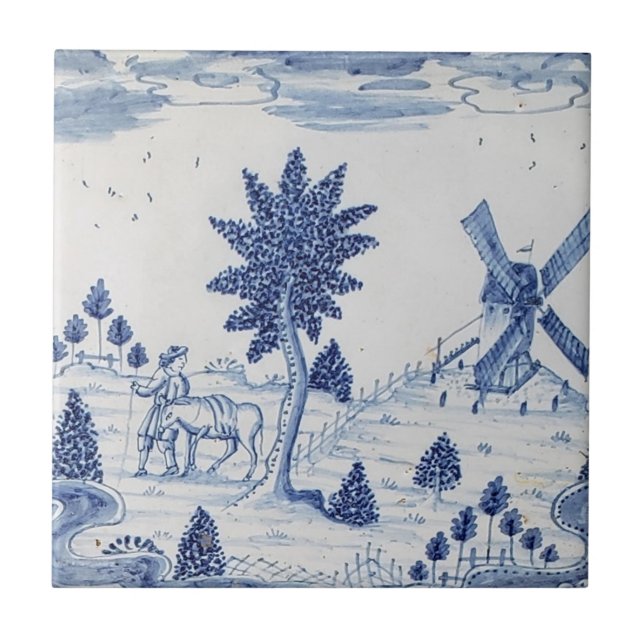 Traditional Dutch Delft Tile-Windmill-27 Tile (Front)