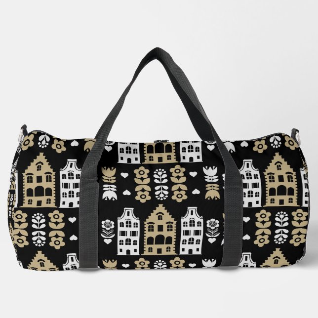 Traditional Dutch Folk Art Print Duffle Bag (Front)