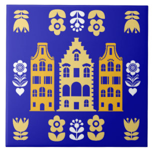 Traditional Dutch Folk Art Print Tile