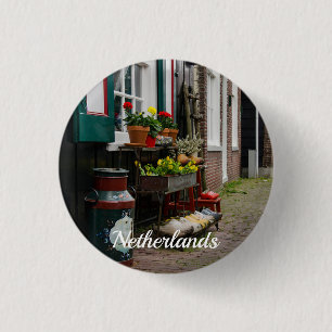 Traditional Dutch wooden shoes on street 3 Cm Round Badge