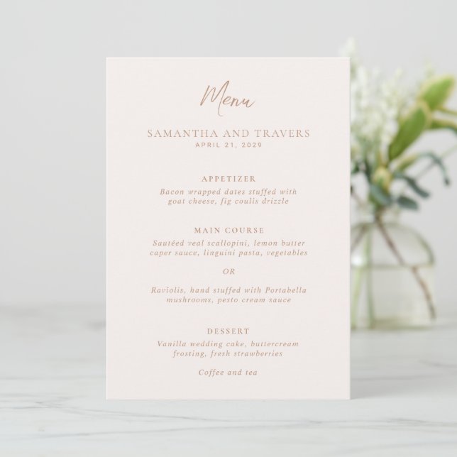 Traditional Earthy Neutral Elegant Wedding Menu (Standing Front)