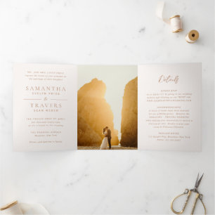 Traditional Earthy Neutral Elegant Wedding Tri-Fold Invitation