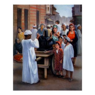 Traditional Egyptian Sweet Potato Vendor Vintage Poster