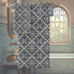 Traditional Elegance   Blue & White Morrocan Tiles Bath Towel Set