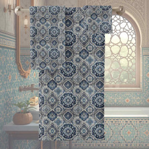 Traditional Elegance   Blue & White Morrocan Tiles Bath Towel Set
