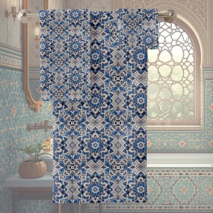 Traditional Elegance   Blue & White Morrocan Tiles Bath Towel Set