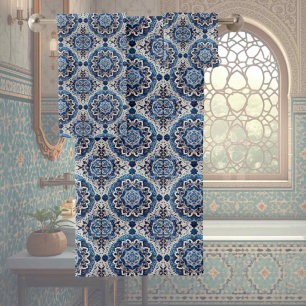 Traditional Elegance   Blue & White Morrocan Tiles Bath Towel Set