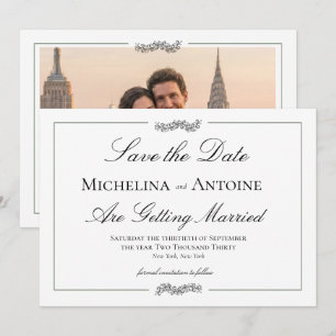 Traditional Elegant Black White Photo Wedding Save The Date