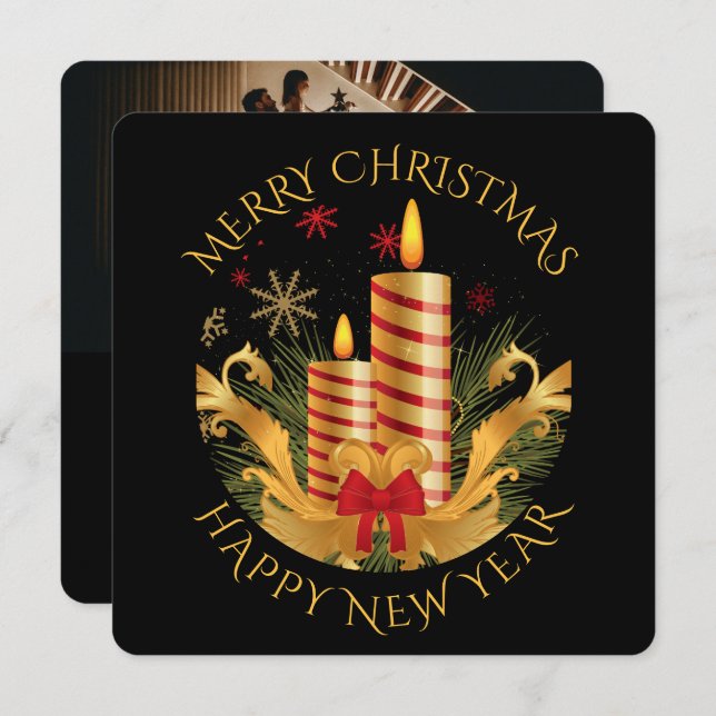 Traditional Elegant Candle Holiday Photo Christmas (Front/Back)