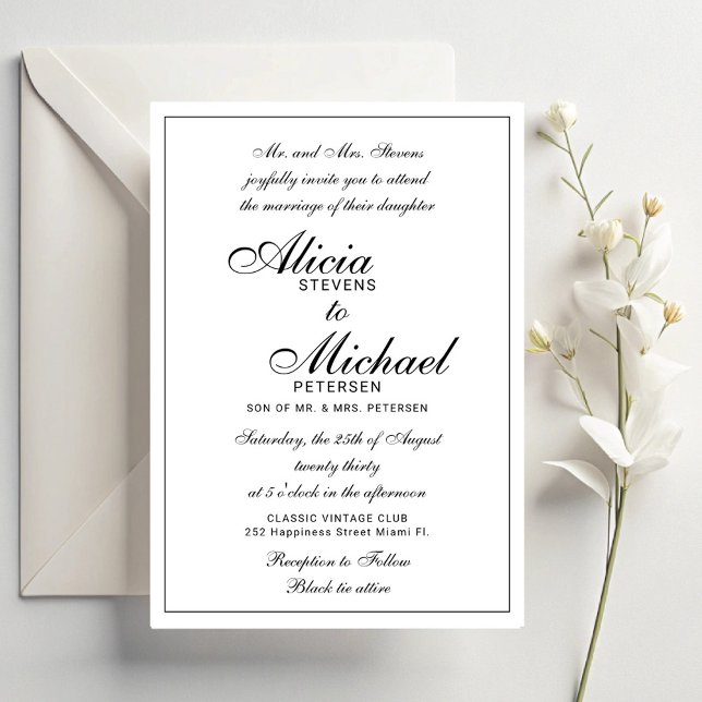 Traditional elegant classic black white wedding invitation (Creator Uploaded)