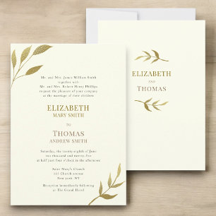 Traditional elegant ivory and gold wedding invitation