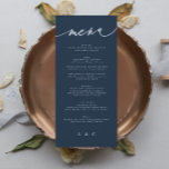 Traditional Elegant Navy Blue White Monogram Menu<br><div class="desc">slim menu to match the collection
*if you would like more paper options this design can be transferred to a slim program
*or for more help contact me</div>