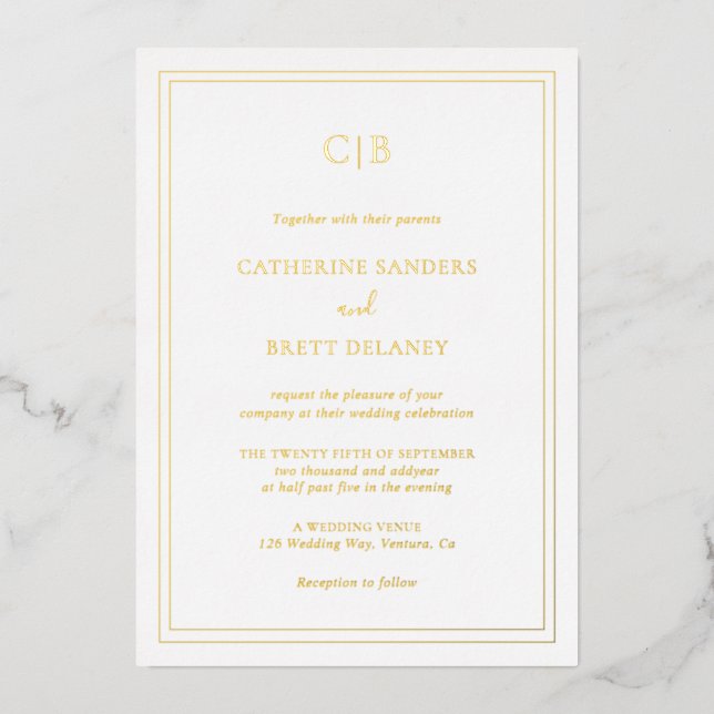 Traditional Elegant Simple Monogram Wedding Gold (Front)