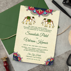 Traditional Elephants Indian Wedding Invitation