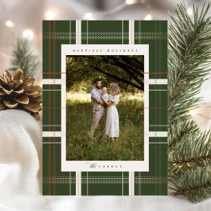 Traditional Elevated Plaid Cosy Cabin Forest Green Holiday Card
