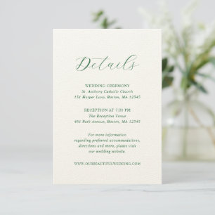 Traditional Emerald Green Elegant Wedding Enclosure Card