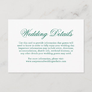 Traditional Emerald Green Formal Elegant Wedding Enclosure Card