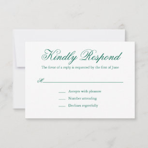 Traditional Emerald Green Formal Elegant Wedding RSVP Card