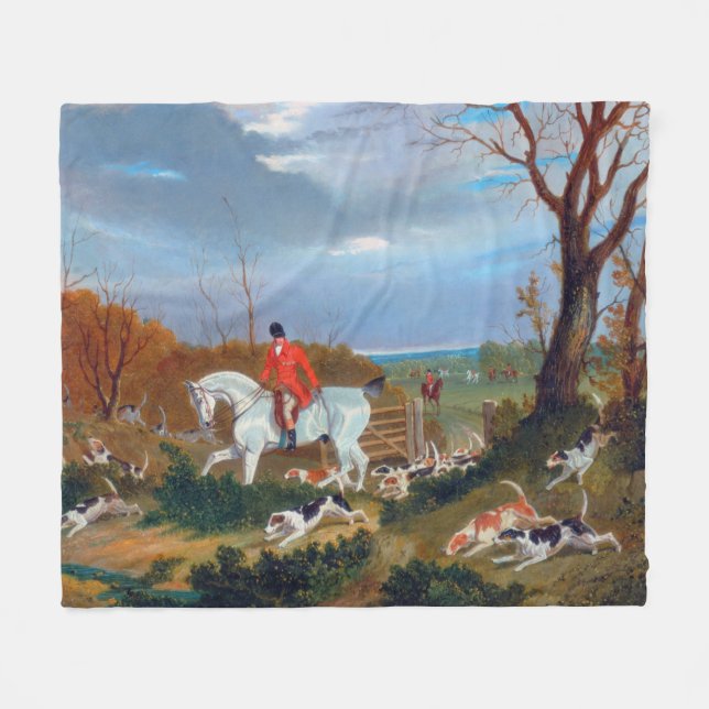 Traditional English Fox Hunt Sports Dog Fleece Blanket (Front (Horizontal))