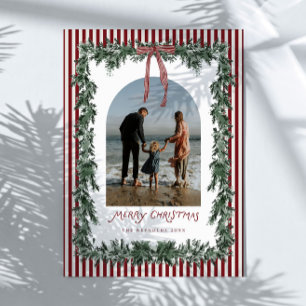 Traditional Evergreen Bow Family Photo Christmas Holiday Card