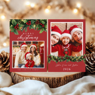 Traditional Family Christmas Card with Holly