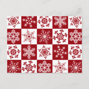 Traditional Family Christmas Red Snowflake Pattern Holiday Postcard