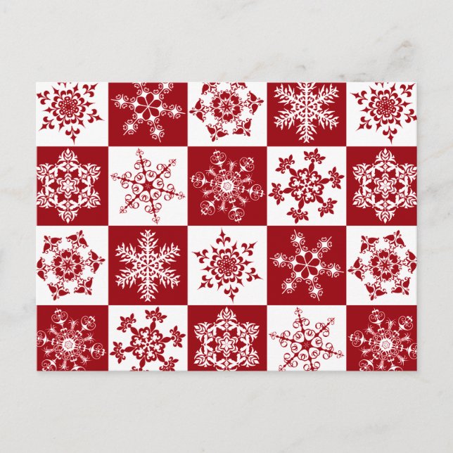 Traditional Family Christmas Red Snowflake Pattern Holiday Postcard (Front)