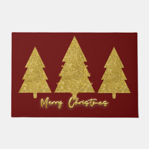 Traditional family Christmas trees gold and red Doormat
