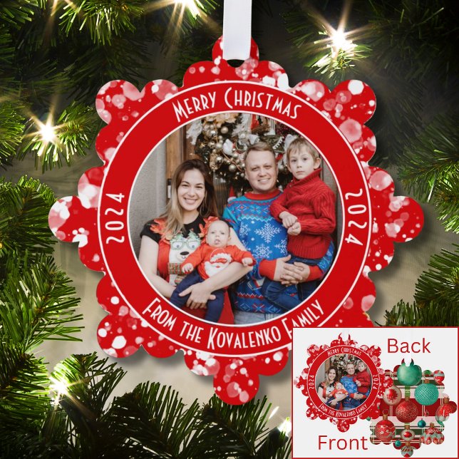 Traditional Family Photo Red Green Plaid Holiday Tree Decoration Card (Creator Uploaded)