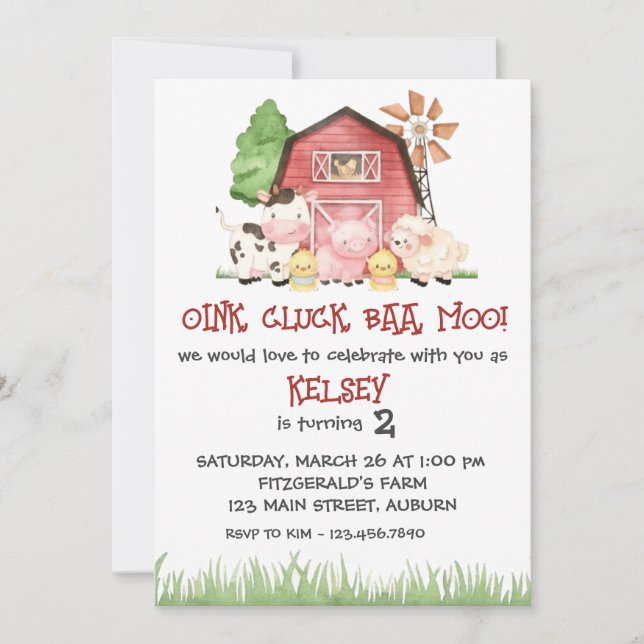 Traditional Farm Theme Birthday Invitation (Front)