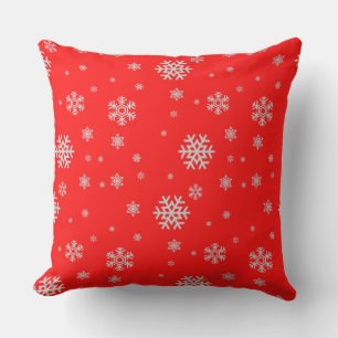Traditional festive red pattern white snowflakes cushion