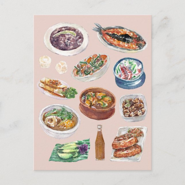 Traditional Filipino Food in Watercolor Pinoy Postcard (Front)