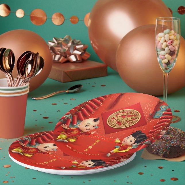 Traditional firecrackers Chinese Horse Year PPP Paper Plate (Multi)