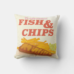 Traditional fish and Chips vintage poster Cushion