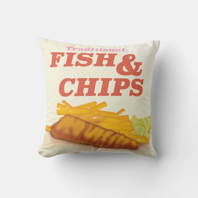 Traditional fish and Chips vintage poster Cushion (Front)