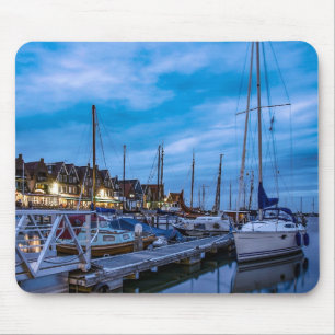 Traditional fishing town night scene mouse pad